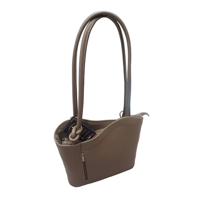 borsa zaino nodo in pelle taupe scuro vitello martellato made in italy cuoieria italiana