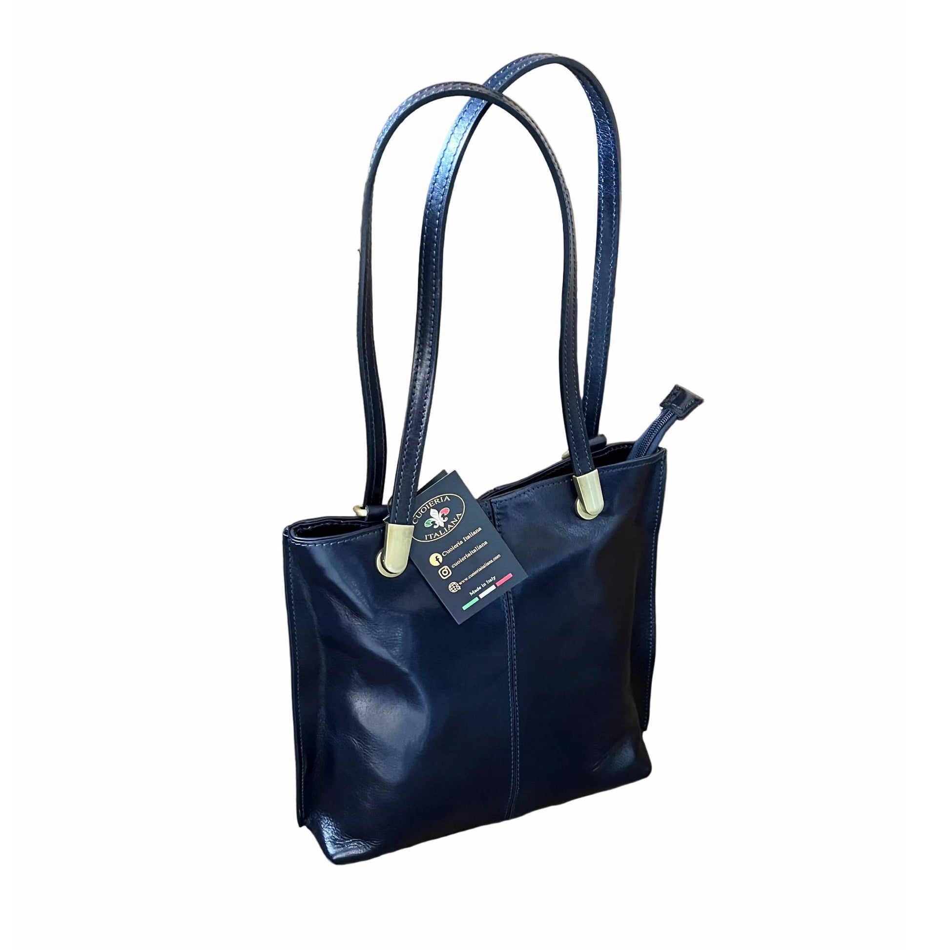 borsa zaino squadrata in pelle blue navy cuoio made in italy cuoieria italiana