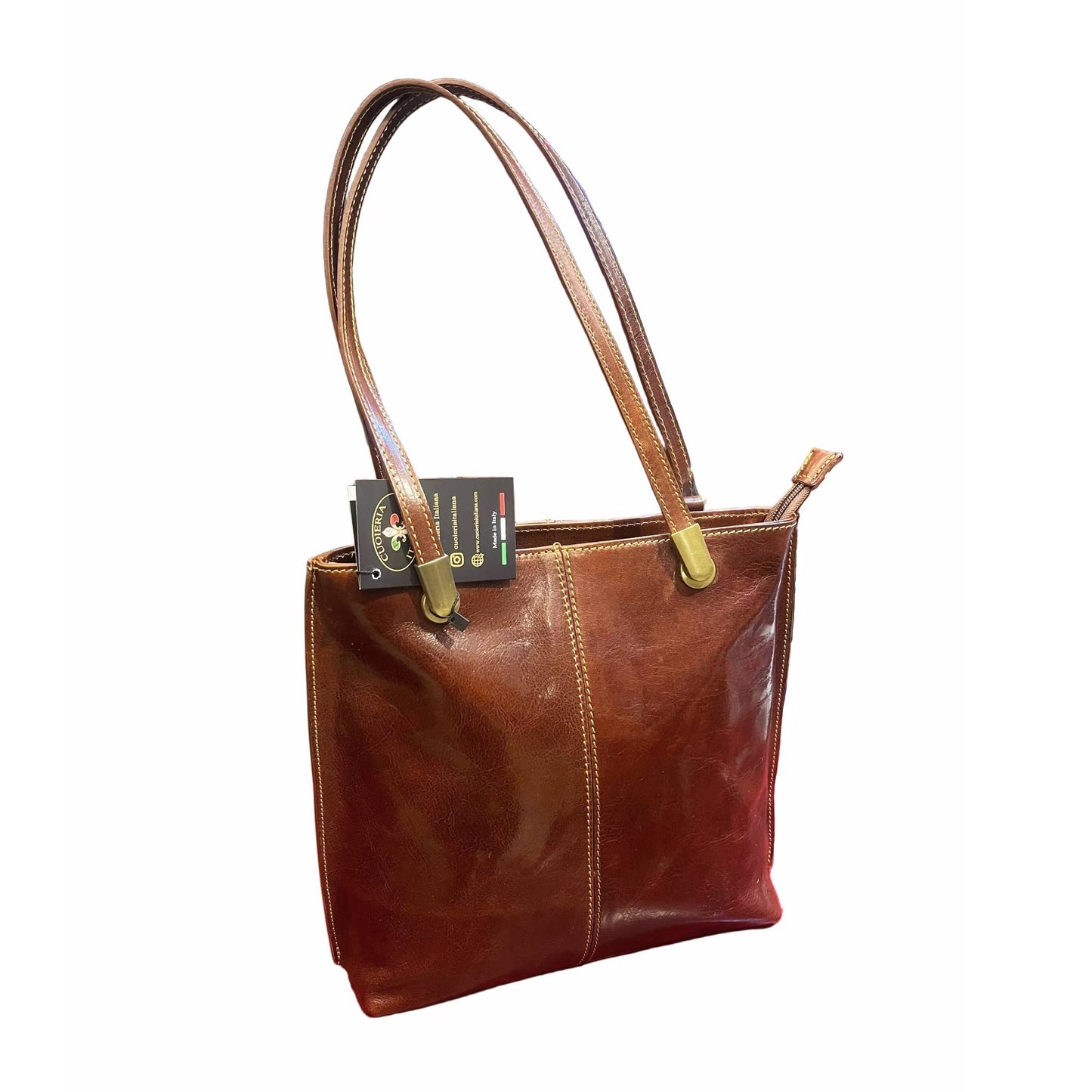 borsa zaino squadrata in pelle marrone cuoio made in italy cuoieria italiana