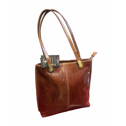 borsa zaino squadrata in pelle marrone cuoio made in italy cuoieria italiana
