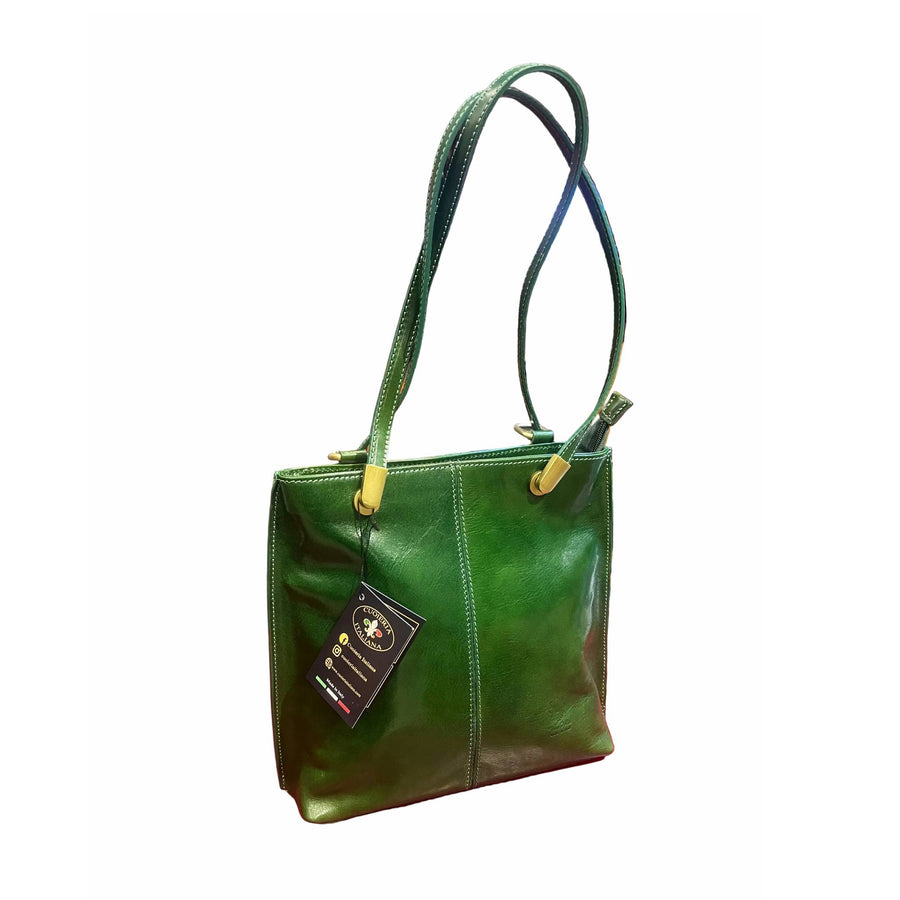 borsa zaino squadrata in pelle verde cuoio made in italy cuoieria italiana