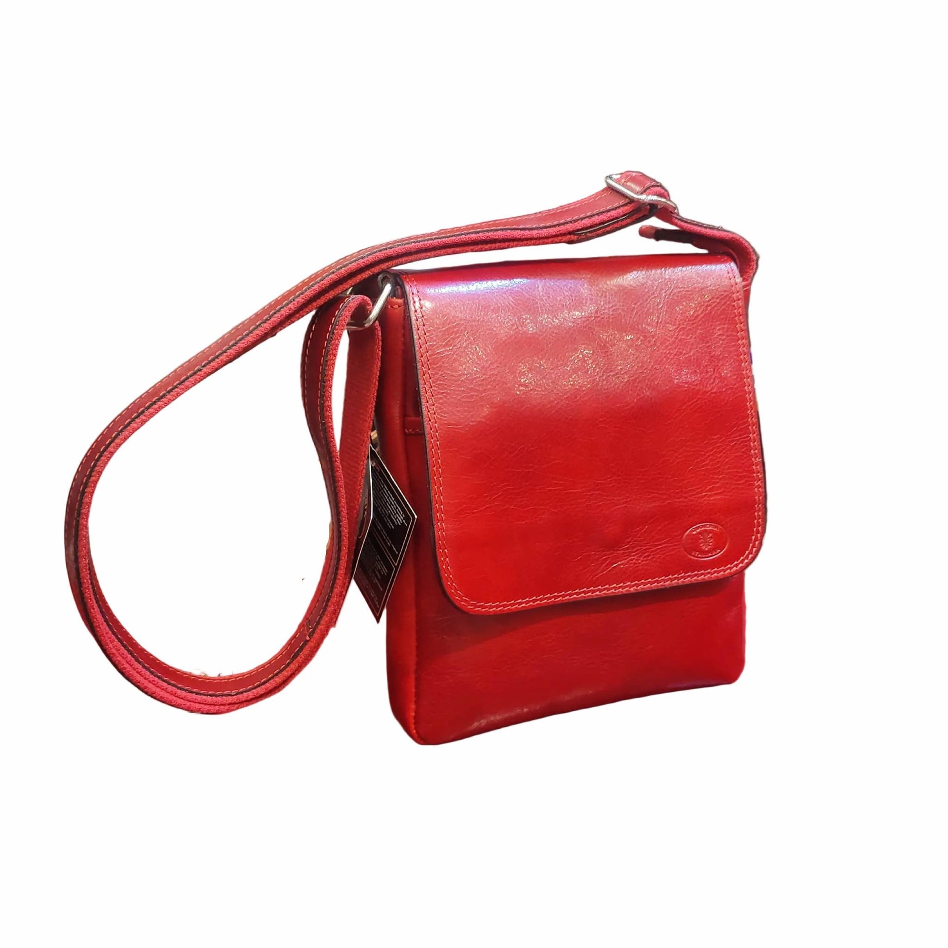 borsello con pattina in pelle rosso da uomo accessorio In cuoio artigianale made in italy cuoieria italiana