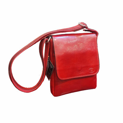 borsello con pattina in pelle rosso da uomo accessorio In cuoio artigianale made in italy cuoieria italiana