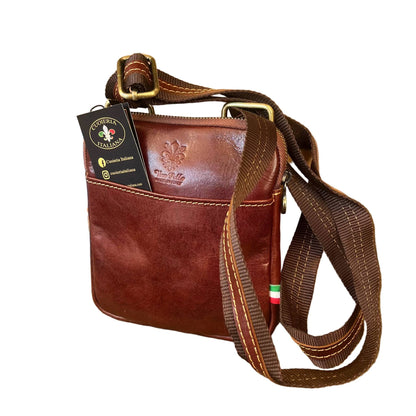 borsello mountain piccolo in pelle marrone classico accessorio da uomo In cuoio artigianale made in italy cuoieria italiana