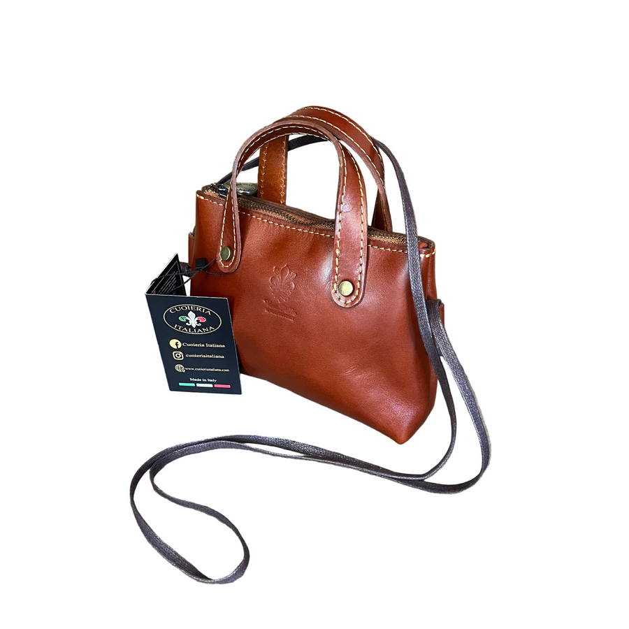 borsetta da donna in pelle cuoio naturale con manici e tracolla made in italy cuoieria italiana