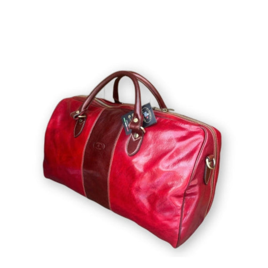 borsone da viaggio in pelle rossa borsa da bagaglio a mano artigianale made in italy cuoieria italiana
