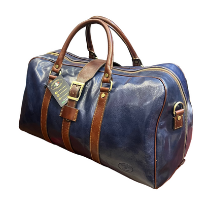 borsone in pelle blu da bagaglio a mano borsa da viaggio artigianale e resistente made in italy cuoieria italiana