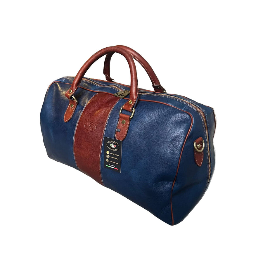 borsone in pelle blue navy opaco bagaglio a mano artigianale made in italy cuoieria italiana
