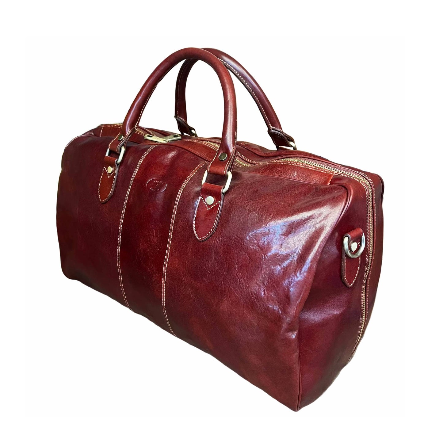borsone in pelle marrone classico bagaglio a mano artigianale ade in italy cuoieria italiana