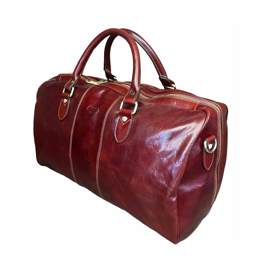 borsone in pelle marrone classico bagaglio a mano artigianale ade in italy cuoieria italiana