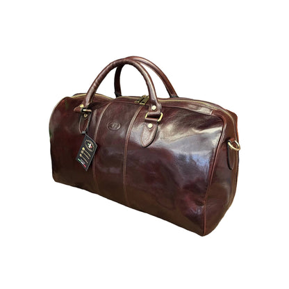 borsone in pelle marrone testa di moro bagaglio a mano in cuoio fatto a mano made in italy cuoieria italiana ®