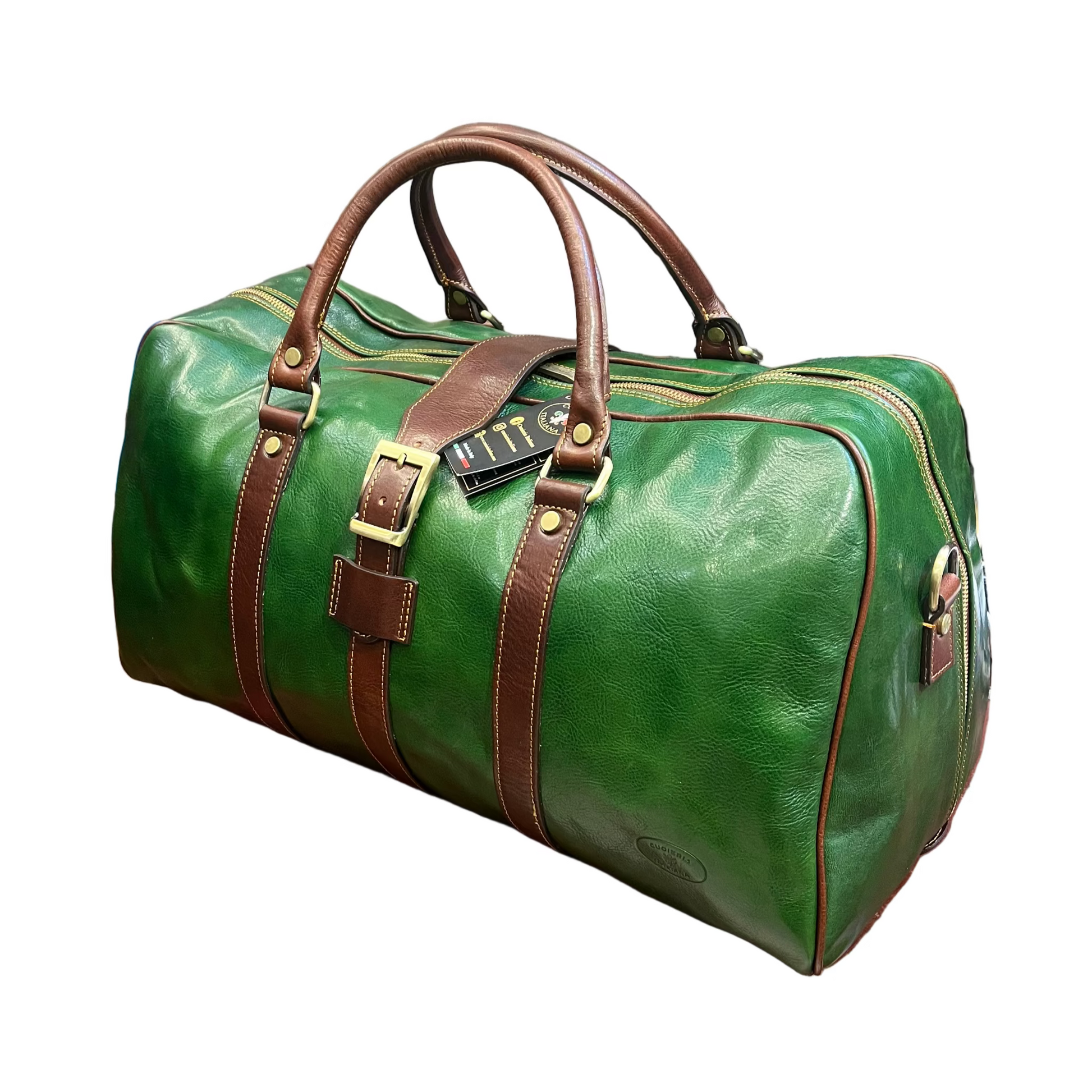 borsone in pelle verde da bagaglio a mano borsa da viaggio artigianale e resistente made in italy cuoieria italiana