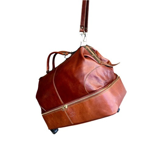 Trolley in cuoio con doppio fondo | Borsone da viaggio artigianale Made in Italy – Cuoieria Italiana