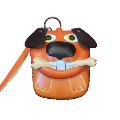 cane porta chiavi in pelle arancione artigianale accessorio in cuoio cuoieria taliana