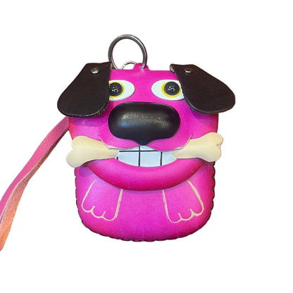 cane porta chiavi in pelle fucsia artigianale accessorio in cuoio cuoieria taliana