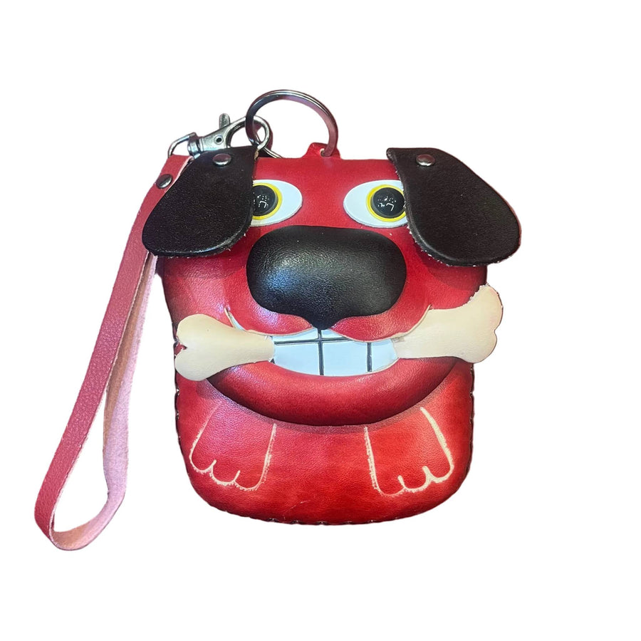 cane porta chiavi in pelle rosso artigianale accessorio in cuoio cuoieria taliana