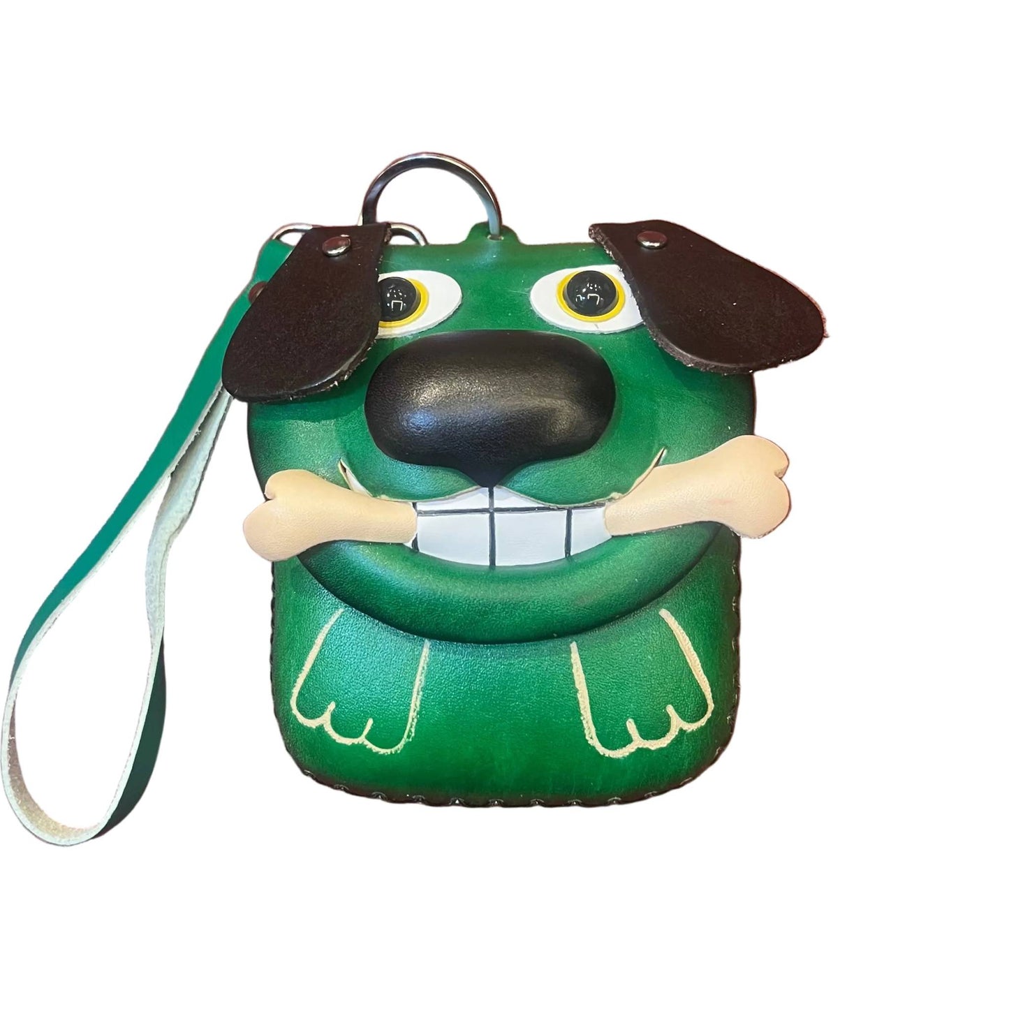 cane porta chiavi in pelle verde artigianale accessorio in cuoio cuoieria taliana