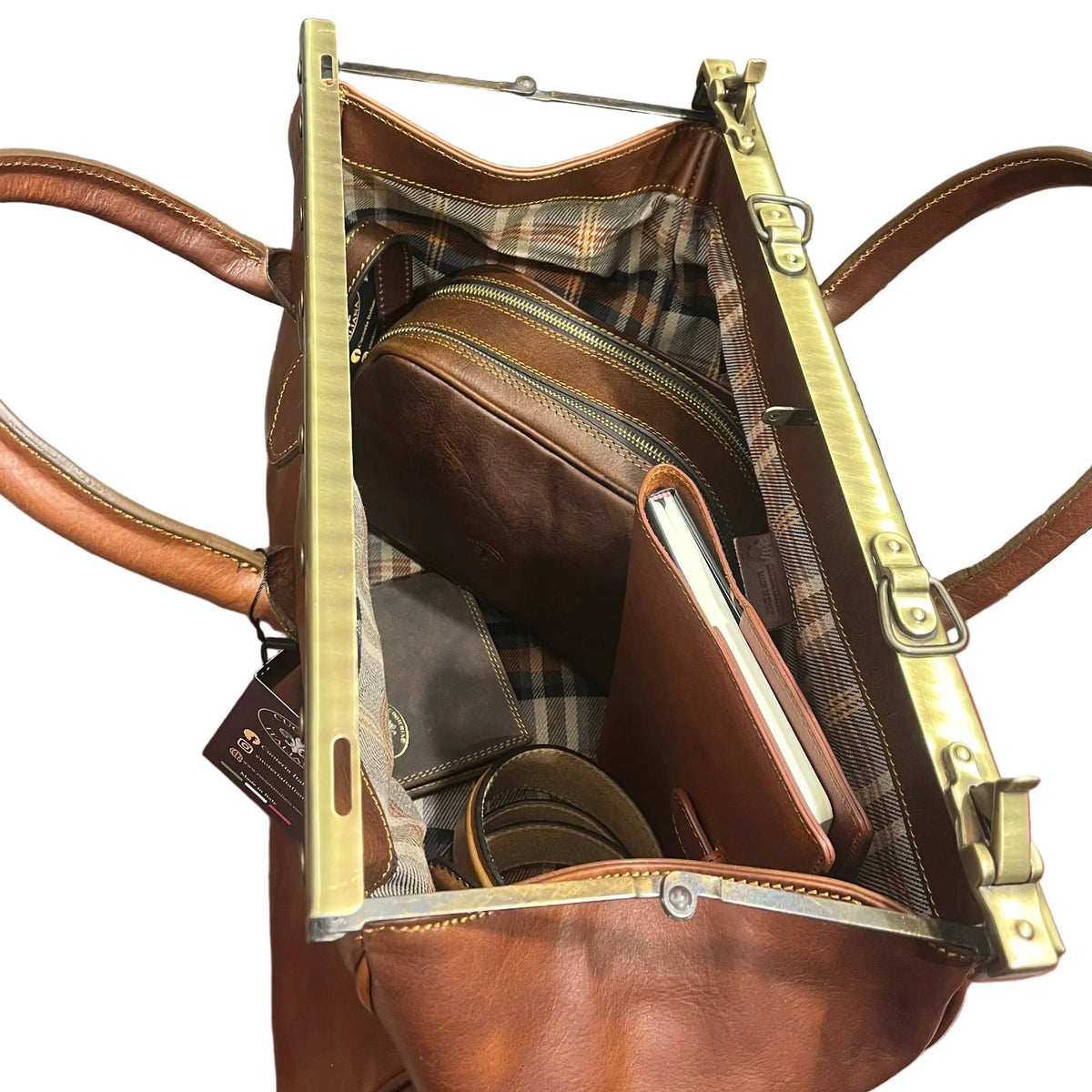 capienza interna con agendaa trousse portafoglio cintura atlante bagaglio classico in cuoio borsa da lavoro e viaggio con rinforzo in metallo fatta a mano in pelle marrone made in italy cuoieria italiana®