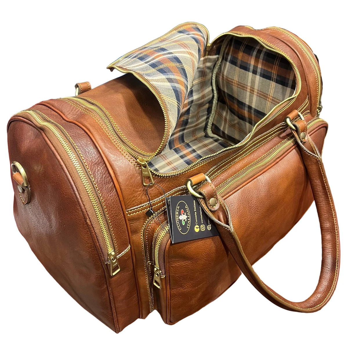 capienza interna gimnasio bagaglio a mano sportivo in cuoio borsa da viaggio borsone fatto a mano in pelle marrone classico made in italy cuoieria italiana®