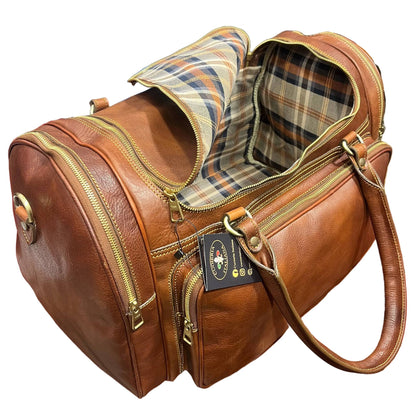 capienza interna gimnasio bagaglio a mano sportivo in cuoio borsa da viaggio borsone fatto a mano in pelle marrone classico made in italy cuoieria italiana®