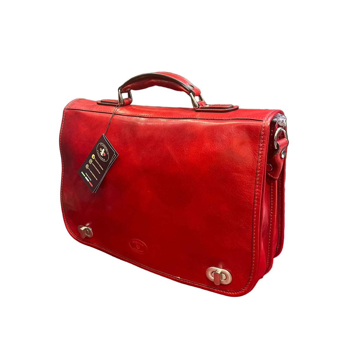 cartella da lavoro in pelle rossa con chiusura a girello borsa professionale fatta a mano in cuoio made in italy cuoieria italiana®