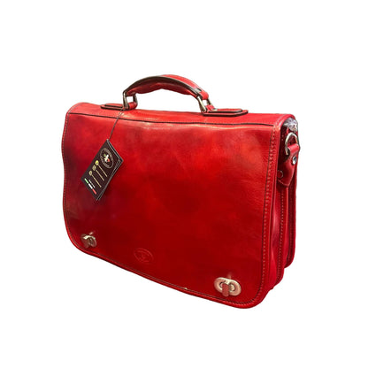 cartella da lavoro in pelle rossa con chiusura a girello borsa professionale fatta a mano in cuoio made in italy cuoieria italiana®