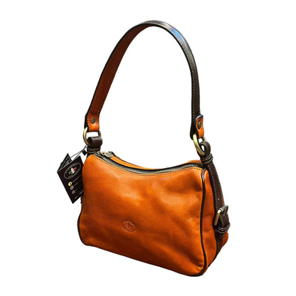 cassiopea borsa a tracolla in pelle arancione e marrone testa di moro da donna borsa fatta a mano in cuoio made in italy cuoieria italiana®
