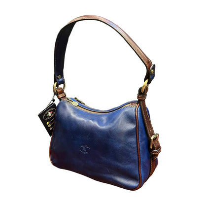 cassiopea borsa a tracolla in pelle blue navy e marrone  da donna borsa fatta a mano in cuoio made in italy cuoieria italiana®