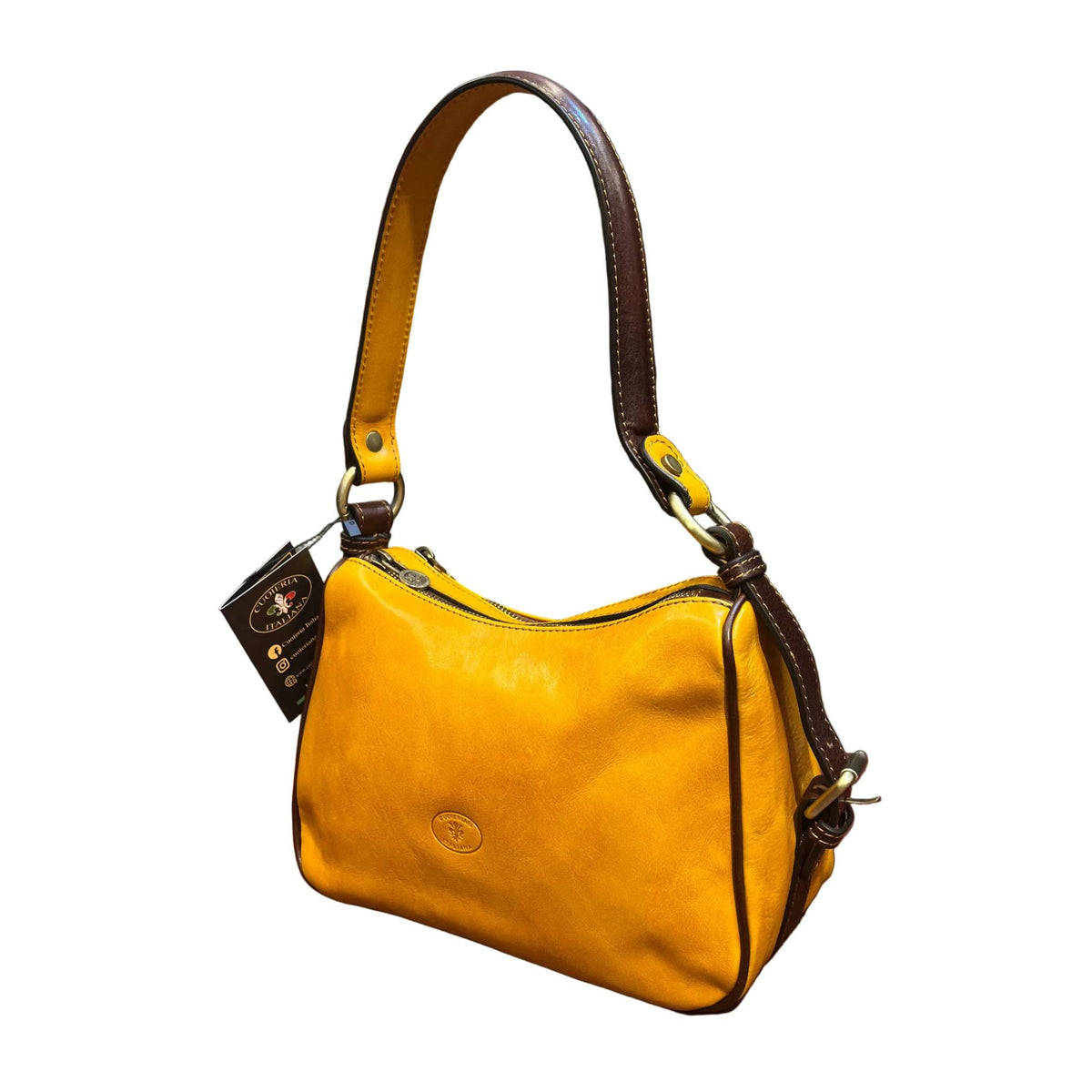 cassiopea borsa a tracolla in pelle giallo e marrone testa di moro da donna borsa fatta a mano in cuoio made in italy cuoieria italiana®