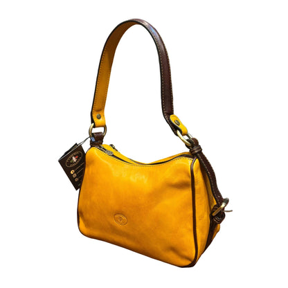 cassiopea borsa a tracolla in pelle giallo e marrone testa di moro da donna borsa fatta a mano in cuoio made in italy cuoieria italiana®
