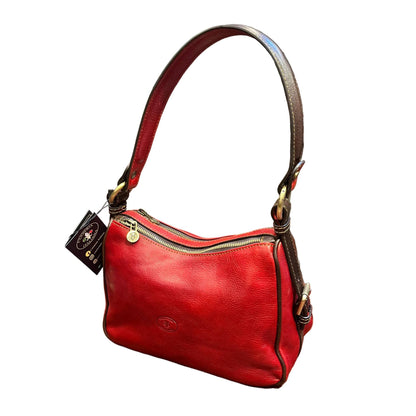 cassiopea borsa a tracolla in pelle rosso e marrone testa di moro da donna borsa fatta a mano in cuoio made in italy cuoieria italiana®