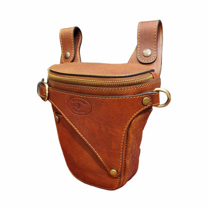 centauro borsa laterale per gamba da moto in pelle marrone opaco marsupio custodia accessorio artigianale in cuoio made in italy cuoieria italiana