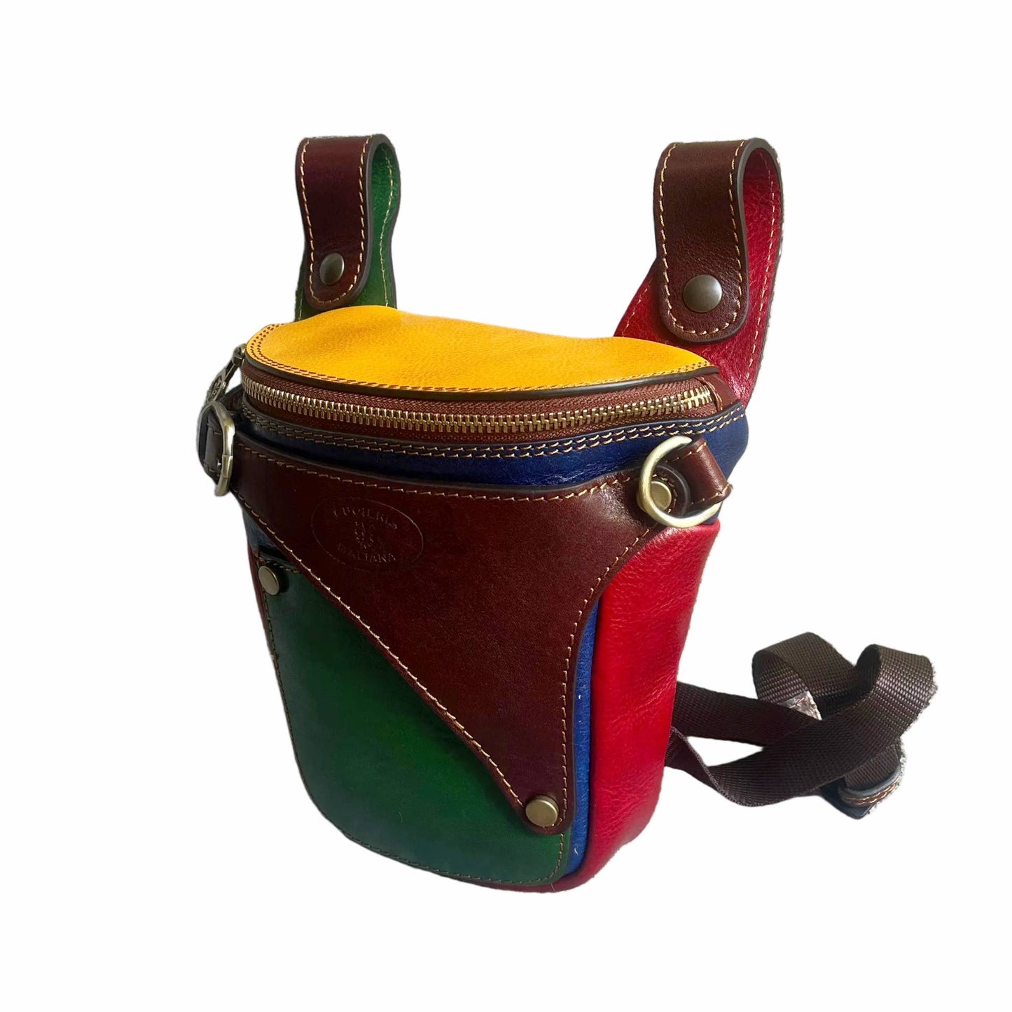 centauro borsa laterale per gamba da moto in pelle multicolor marsupio custodia accessorio artigianale in cuoio made in italy cuoieria italiana