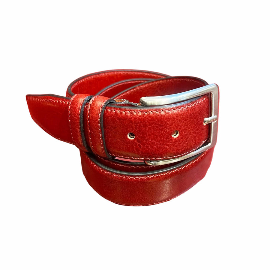 cintura rossa in pelle accessorio in cuoio made in italy cuoieria italiana