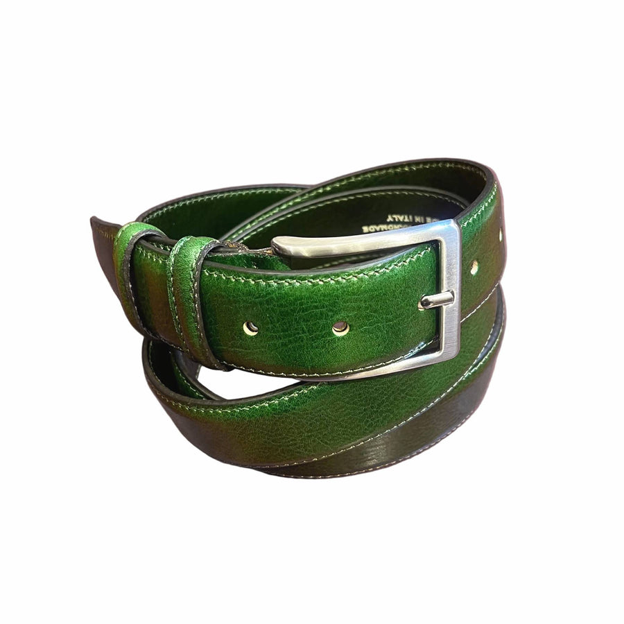 cintura verde in pelle accessorio in cuoio made in italy cuoieria italiana