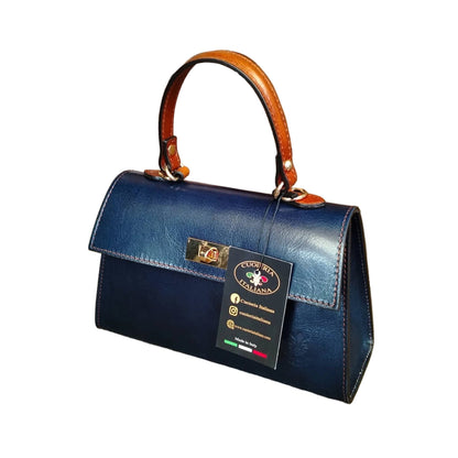 cometa borsa a tracolla in pelle blue navy e marrone da donna borsa fatta a mano in cuoio made in italy cuoieria italiana