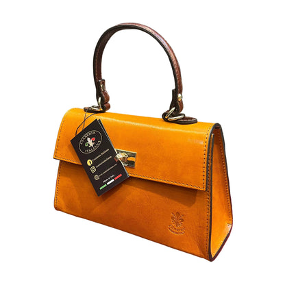 cometa borsa a tracolla in pelle gialla e marrone da donna borsa fatta a mano in cuoio made in italy cuoieria italiana