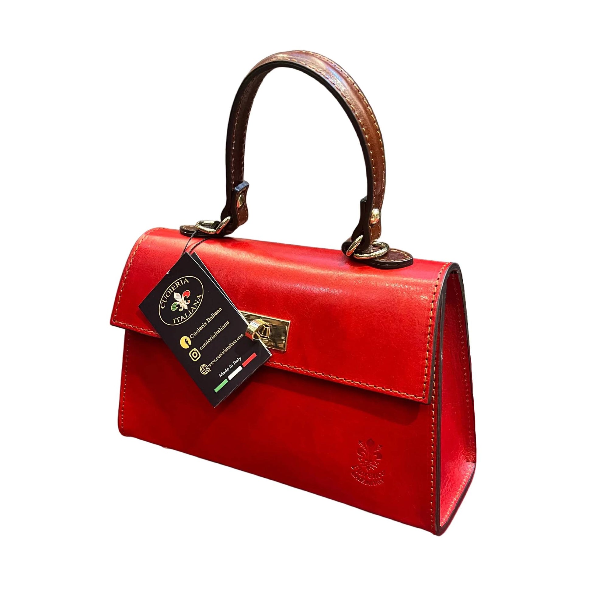 cometa borsa a tracolla in pelle rossa e marrone da donna borsa fatta a mano in cuoio made in italy cuoieria italiana