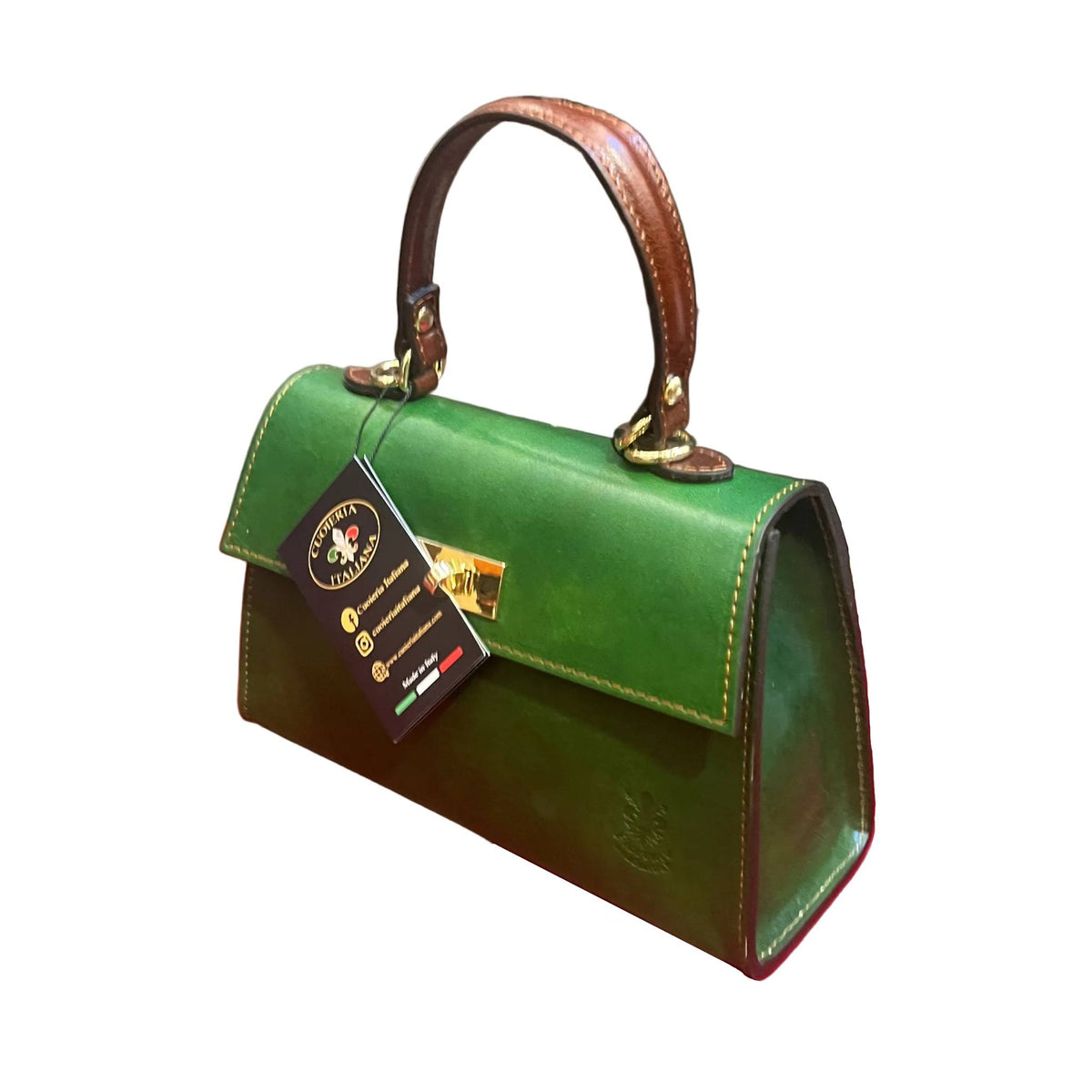 cometa borsa a tracolla in pelle verde e marrone da donna borsa fatta a mano in cuoio made in italy cuoieria italiana