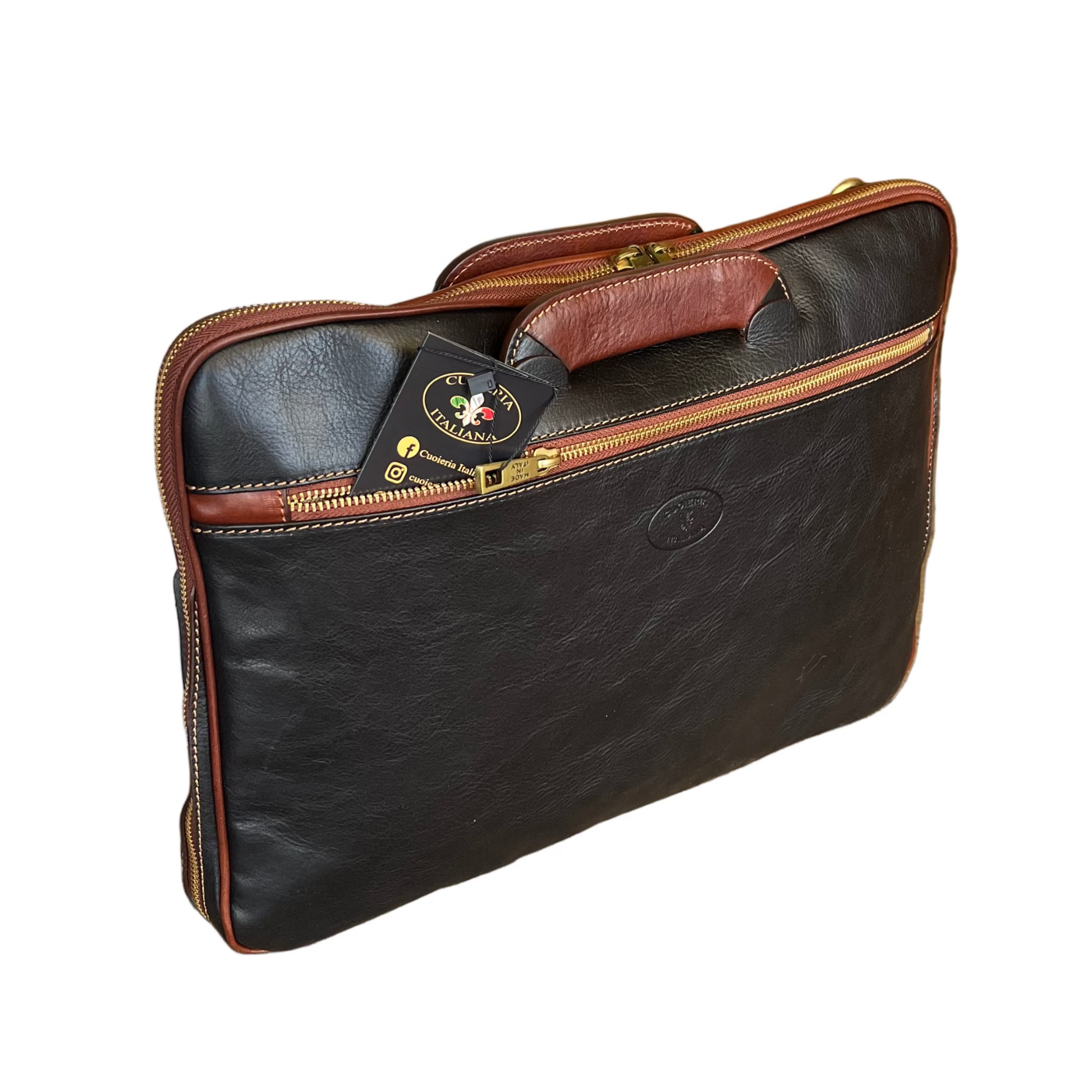 compatta chiusa borsa cartella porta pc in pelle da uomo sottile con manici a scomparsa made in italy cuoieria italiana
