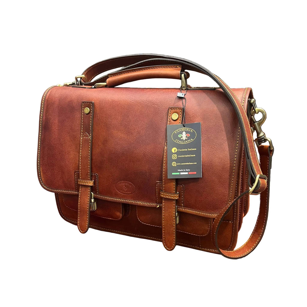 con a tracolla hydra cartella 2 in 1 in cuoio marrone mogano borsa zaino da lavoro a tracolla fatta a mano in pelle made in italy cuoieria italiana®