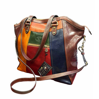 con tracolla shopper grande multicolor in pelle borsa grande da donna made in italy cuoieria italiana