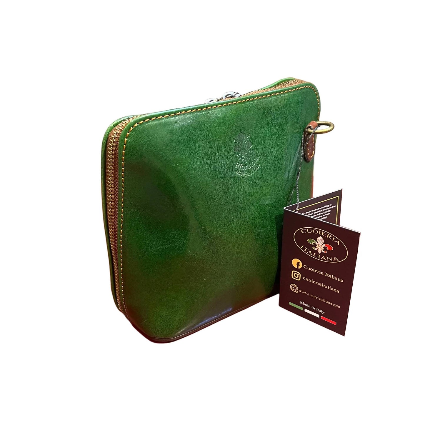 con tracolla staccata ambrosia borsa a tracolla in pelle verde e marrone da donna fatta a mano in cuoio made in italy cuoieria italiana