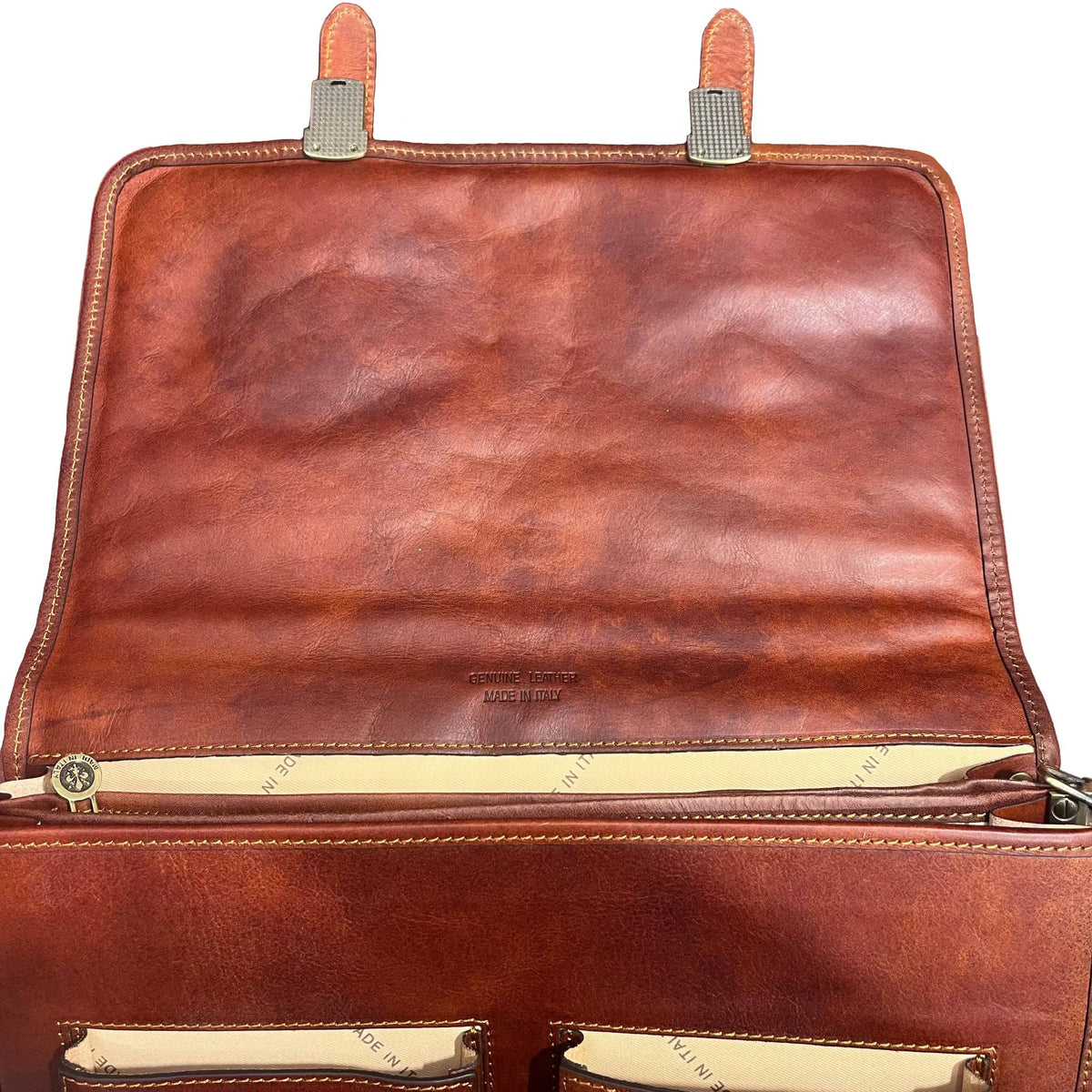 contro pattina in pelle cuoio naturale hydra cartella 2 in 1 in cuoio marrone mogano borsa zaino da lavoro a tracolla fatta a mano in pelle made in italy cuoieria italiana®