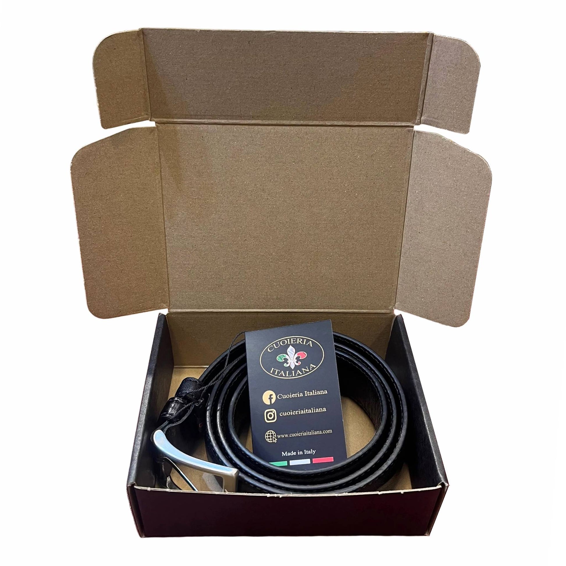corredo scatola cintura nera in pelle accessorio in cuoio made in italy cuoieria italiana