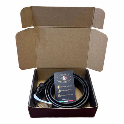 corredo scatola cintura nera in pelle accessorio in cuoio made in italy cuoieria italiana