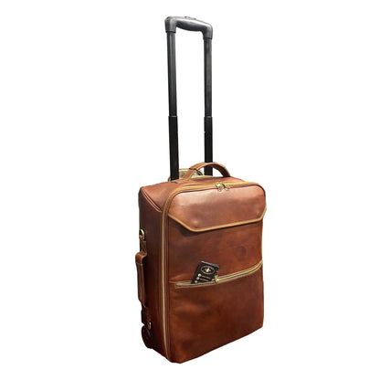 corvus valigia in cuoio da bagaglio a mano trolley fatto a mano in pelle marrone classico made in italy cuoieria italiana®