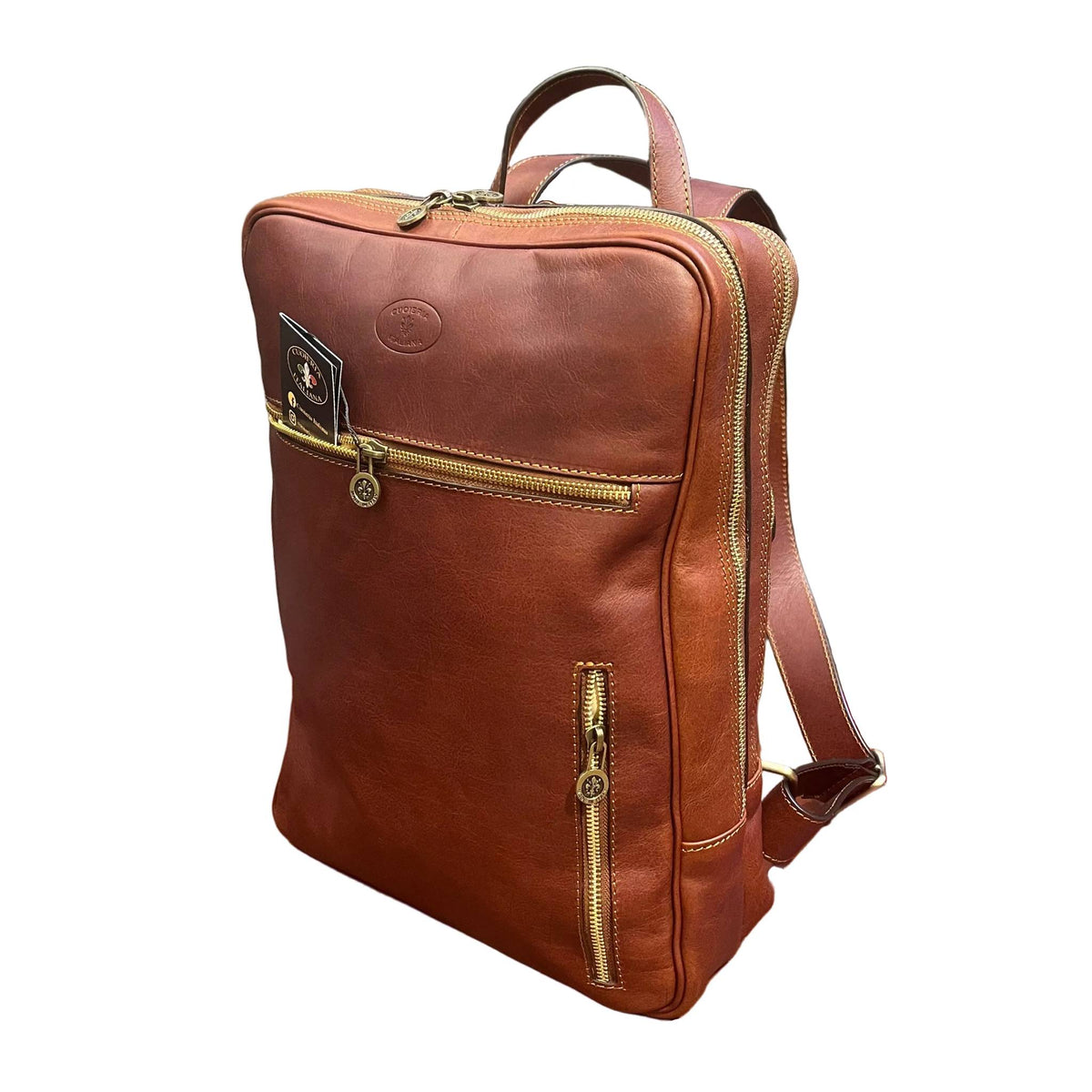 deimos zaino porta pc in pelle marrone mogano zaino compatto fatto a mano in cuoio made in italy cuoieria italiana®