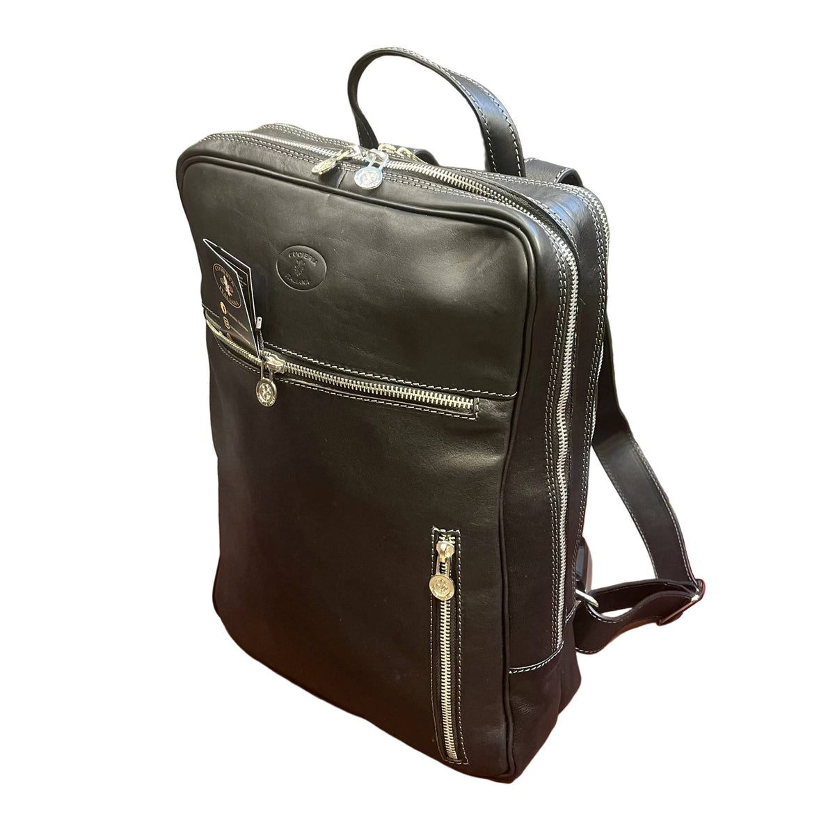 deimos zaino porta pc in pelle nero zaino compatto fatto a mano in cuoio made in italy cuoieria italiana®