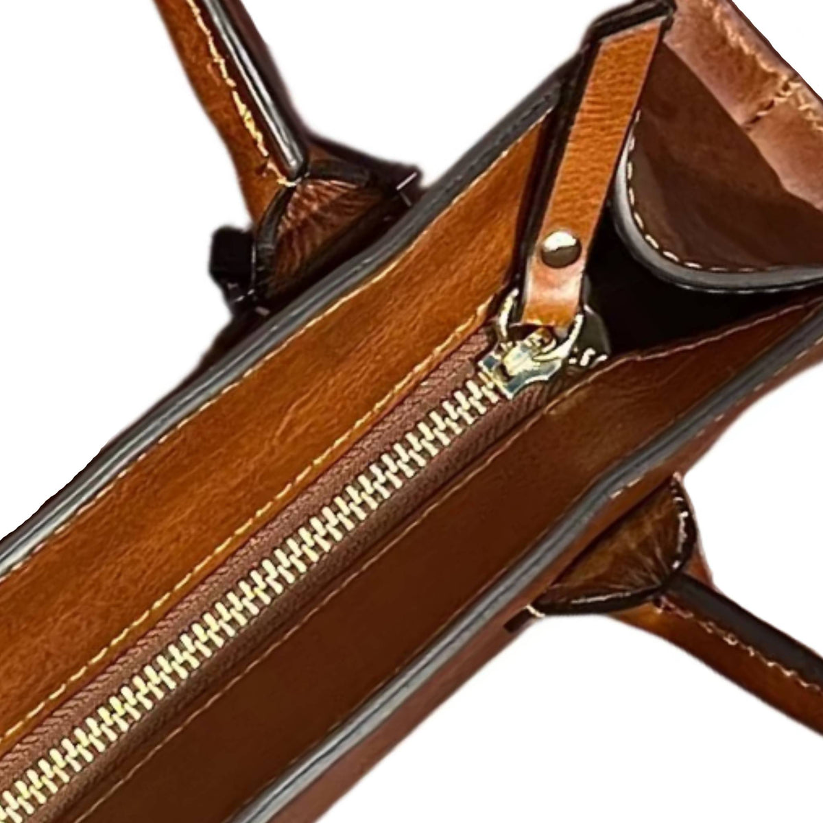 dettagli cerniera in ferro metallo persefone borsa in pelle marrone mogano da donna borsa fatta a mano in cuoio made in italy cuoieria italiana®